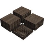 Yaheetech 27PCS Acacia Wood Interlocking Flooring Tiles Waterproof Flooring for Outdoor & Indoor Patio,Balcony,Garden,Poolside,12 × 12 in,Black