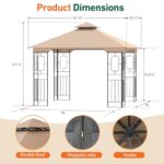 Covered Outdoor Patio Gazebo 11'x11' with Netting, Outdoor Gazebo with Stable Frame, Canopy Tent with Double Roofs and Ceiling Hooks, Pop Up Canopy Tent for Patio Lawn (Brown) - Image 2