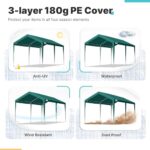 ADVANCE OUTDOOR Adjustable 10x20 ft Heavy Duty Carport Car Canopy Garage Boat Shelter Party Tent, Adjustable Height from 9.5 ft to 11 ft, Green - Image 4
