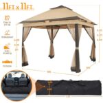 Yaheetech 11x11 Pop Up Gazebo Outdoor Canopy Shelter, Instant Patio Gazebo Sun Shade Canopy Tent with 4 Sandbags, Double Tiers & Mesh Netting for Lawn, Garden, Backyard & Deck, Khaki - Image 3