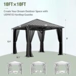 UDPATIO 10' x 10' Hardtop Gazebo, Metal Gazebo with Galvanized Steel Roof, Outdoor Permanent Pavilion with Netting for Patio, Backyard, Deck and Lawns - Image 6