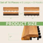 PrimeZone 16 PCS Solid Acacia Wood Border Trim for Interlocking Deck Tiles - 12" L Waterproof Side Pin End of Outdoor Flooring, Loop End Piece for Decking Floor, Natural - Image 2