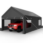 Shintenchi Carport 12' x 20' Heavy Duty Portable Garage, Carport Canopy with Side-Opening Door & Roll-Up Windows, Car Canopy for Truck,Car,Boat,Grey