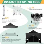 COBIZI 10x10 Easy Pop Up Canopy Tent, Instant Commercial Outdoor Gazebo with 4 Sidewalls, Waterproof and UV Protection 50+ Event Shelter for Camping, Family Parties & Patio with 4 Sandbags,Black - Image 3