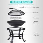 22 Inches Portable Fire Pit Outdoor Wood Burning Steel Lightweight BBQ Grill Firepit Bowl with Log Grate&Poker for Outside Patio Campfire Bonfire Backyard - Image 4