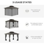 YMGSCC 10 X12 Hardtop Gazebo Aluminum Frame Gazebo,Permanent Metal Roof W/Curtains Netting for Patio Lawn and Garden, Grey - Image 4