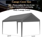 Rutile 12 x 20 FT Carport Replacement Cover, Heavy Duty Car Tarp Canopy Tent Garage Top Shelter Cover with Fabric Leg Pole Skirts and Ball Bungees Gray (Only Top Cover, Frame is not Included) - Image 8