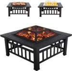 PayLessHere Outdoor Fire Pit, 32 Inch Firepit Table Metal Outdoor Fireplaces with Waterproof Cover for Outside Patio Camping and Garden