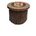 Alpine Corporation GXT962 Rustic Wood Look Fire Pit 50K BTU Gas with Adjustable Flame, Natural Décor for Lawn & Patio, 24" H,