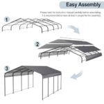 12x20 FT Heavy Duty Carports, Outdoor Car Tent Garage with Galvanized Steel Roof and Frame, Weather-Resistant Steel Car Shelter Canopy, Expanding Garage Space for Backyard, Patio,Grey - Image 5