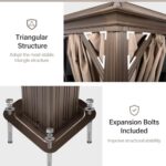 LAUSAINT HOME Outdoor Hardtop Gazebo for Patios 12x16ft, Permanent Heavy Duty Metal Double Roof Pavilion with Aluminum Frame & Enclosed Curtains and Mosquito Nettings for Lawn and Garden, Brown Metal - Image 5