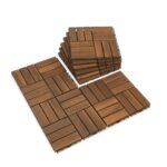 VICTORY RELAX Interlocking Acacia Wood Deck Tiles, 9-Pack, 12 Slats, Waterproof Outdoor Flooring for Patio, Balcony, Garden – Natural Finish, 12.2" x 12.2" x 0.7"