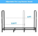 Tikimilor 4ft Firewood Rack Holder, Adjustable Heavy Duty Fire Log Stacker Stand for Fireplace, Outdoor Indoor Metal Wood Pile Storage Organizer, Patio Logs Stand tool, Black - Image 7