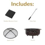 Sunnydaze Crossweave Outdoor Fire Pit - Wood-Burning Fire Pit for Outside with Spark Screen, Poker and Round Cover - 36-Inch - Bronze - Image 4