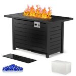 Xbeauty Fire Pit Propane Gas FirePit Table 43" Outdoor Fire Pit Rectangular Tabletop with Lid, Rain Cover, for Outside Garden Backyard Deck Patio