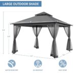 Yaheetech Patio Gazebo - 11x11 ft Outdoor Shelter Tent with Vented Top & Mesh Sidewalls & Drainage Holes, Water-Resistant for Garden/Backyard/Deck/Lawn (Dark Gray) - Image 3