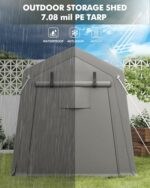 GarveeLife 7 x 10 ft Carport Storage Shed, Portable Garage with Roll-up Zipper Door, Heavy Duty Waterproof Tarp, Storage for Motorcycle, Bike, Firewood, Garden Tools - Image 4