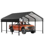JY QAQA 12 x 15 FT Heavy Duty Metal Carport Kits with Galvanized Steel Roof, Metal Carport Canopy, Outdoor Car Tent Garage Shelter for Car, SUV, Truck and Boats - Image 9