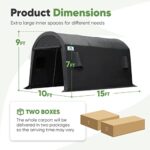 ADVANCE OUTDOOR 10x15 ft Shelter Storage Shed Steel Metal Round Peak Roof Portable Garage Carport for Motorcycle, Boat, or Garden Tools with 2 Roll up Doors & Vents, Gray - Image 6