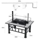 Fire Pit Table for Outside 37 Inch Square Firepits with Grill Large Wood Burning Heavy Duty Steel BBQ Bonfire Pit Outdoor Cooking with Spark Screen Log Grate Poker for Backyard Garden Camping - Image 4