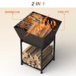 24 Inch Outdoor Fire Pit Square Wood Burning Smokeless Firepit with Camping Grill Portable Firepits for Outside Patio Heating Backyard Picnic Bonfire and BBQ, Black - Image 4
