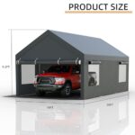 JY QAQA Carport, 12x20 FT Heavy Duty Carport with Removable Side Walls and Doors, Portable Garage with Roll-Up Window and Sandbags, Car Canopy with All-Season Tarp for Cars, Trucks, Boats, Gray - Image 2