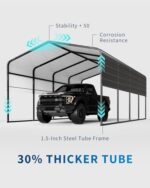 Klysiora 13 * 20FT Extra Large Metal Carport All Weather Heavy Duty Garage Round Steel carport Provides Permanent Shade for Boats, Pickups, and Tractors 418.8 lbs. - Image 5