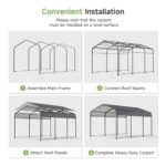 10×15FT Metal Carport, Heavy Duty Car Port, All-Weather Outdoor Storage Trucks, Boats, Cars, Galvanized Steel Roof, Vertical Stripe Design - Image 5