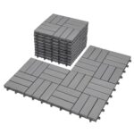 Interlocking Deck Tiles 12"x12"x0.94'' Gray Acacia Wood Patio Decor Flooring Tiles-Interlocking FSC Wood Flooring Squares Tile-Home Decor Floor Wood Tiles. Fresgard Brand Name 10pcs Pack