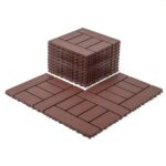 Plastic Interlocking Deck Tiles (44 PCs), 12x12 Inches Waterproof Outdoor Patio Flooring, Easy Snap Balcony Floor Tiles for Garden, Poolside, Backyard, Pathway, Indoor Use, H Pattern, Red Brown