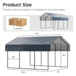 10'x15' Heavy Duty Metal Carport, Outdoor Garage Car Shelter Shade with Heavier Frame, Galvanized Roof for Car and Boats, Grey - Image 6