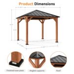 Modern Shade Tranquil Grove Wood Gazebo 10' x 10', Permanent Grill Gazebo with Galvanized Steel Hardtop Roof, Cedar Framed Wooden Pavilion for Garden, Backyard - Image 3