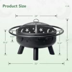 32 Inch Round Fire Pit with Mesh Cover, Fire Poker, Star and Moon Design, Metal Wood Burning Outdoor Firepit for Patio, Backyard, Garden, Bonfire Party,Perfect for Christmas, Thanksgiving, Halloween - Image 7