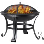 22 Inches Portable Fire Pit Outdoor Wood Burning Steel Lightweight BBQ Grill Firepit Bowl with Log Grate&Poker for Outside Patio Campfire Bonfire Backyard