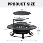 47 Inch Fire Pit with 2 Grills, Outdoor Extra Large Firepits for Outside, Wood Burning Fireplace for Camping,Picnic,Bonfire, 3-in-1 Round Metal Table with Lid for Backyard,Patio,Party - Image 5