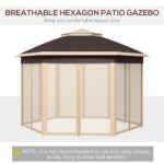 Outsunny 13' x 13' Pop Up Gazebo, Hexagonal Canopy Shelter with 6 Zippered Mesh Netting, Event Tent with Strong Steel Frame for Patio Backyard Garden Wedding Party, Beige - Image 3