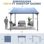 10 x 10 FT Outdoor Gazebo Pergola, Hardtop Lean to Metal Gazebo Canopy with Roof and Stable Frame, Wall-Mounted Heavy Duty Pergola Outdoor Shed Awnings for Patio Backyard, Grey - Image 2