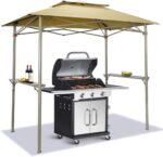 Crown Shades 8x5 Grill Gazebo - Pop Up Canopy for BBQ and Backyard Patio - Easy Outdoor Barbecue Shade Cover with Double Tier Vented Top & 2 Side Shelves (Beige)