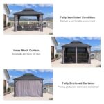 PURPLE LEAF 10' X 12' Gazebo Outdoor Aluminum Gazebo with Heavy Duty Galvanized Steel Double Roof for Patio Backyard Deck, Netting and Curtains Included, Grey - Image 5