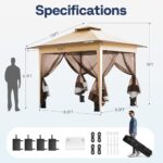 VIVOHOME Pop Up Gazebo 10x10ft Outdoor Canopy Tent with Mosquito Netting & 2 Tiers Roof for Patio Garden Backyard, Beige - Image 9