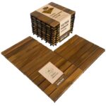 10 pcs Premium Acacia Wood Interlocking Decking Tiles – 12x12x0.9in Weatherproof Patio Flooring Outdoor – Interlocking Deck Tiles for Balcony, Backyar & Poolside, All-Weather Use (Golden Teak Finish)