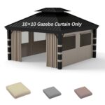 GOTRUTH Gazebo Privacy Curtains 10' x 10' with Mosquito Windows, 10'x10' Gazebo Curtains Outdoor Waterproof, 4-Panels Side Wall with Zipper for Patio, Garden and Backyard (Khaki, Curtain Only) - Image 2