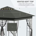 Outsunny 10' x 10' Metal Patio Gazebo, Double Roof Outdoor Gazebo Canopy Shelter with Tree Motifs Corner Frame and Netting, for Garden, Lawn, Backyard, and Deck, Gray - Image 3