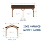 Backyard Discovery Norwood 20 ft. x 12 ft. All Cedar Wooden Carport Pavilion Gazebo with Hard Top Steel Roof Light Brown - Image 3