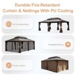 Domi 14x22FT Hardtop Gazebo with Netting & Curtains, Outdoor Aluminum Frame Gazebo with Galvanized Steel Double Roof, Outdoor Permanent Metal Pavilion for Patio Deck Lawn and Garden, Dark Brown - Image 5
