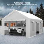 13x20FT Portable Garage, 13'x20' Carport Heavy Duty, Galvanized Frame & 180 g PE Waterproof Canopy, with 4 Doors (Included 2 Side Doors), and 4 Windows, for Pickup Truck, and Boat - Image 8