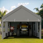 JY QAQA Carport, 12x20 FT Heavy Duty Carport with Removable Side Walls and Doors, Portable Garage with Roll-Up Window and Sandbags, Car Canopy with All-Season Tarp for Cars, Trucks, Boats, Gray - Image 7