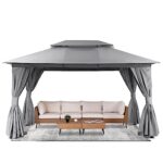 LAUSAINT HOME Outdoor Patio Gazebo with Expansion Bolts, Double Roof Soft top Gazebos Shelter Party Tent with Mosquito Nettings and Privacy Screens for Backyard, Deck, Garden, Lawn (10x13, Grey) - Image 7