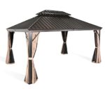 Patio Tree 10' x 12' Hardtop Aluminum Permanent Gazebo Outdoor Double Roof Gazebo Canopy with a Mosquito Net and Privacy Sidewalls - Image 2