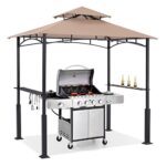 ABCCANOPY 8x5 Grill Gazebo - Outdoor BBQ Canopy Shelter with Led Light for Patio Backyard Grilling (Khaki)